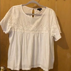 J Crew White eyelet top w/ keyhole button back